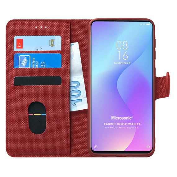 Microsonic Xiaomi Mi 9T Kılıf Fabric Book Wallet Kırmızı 1