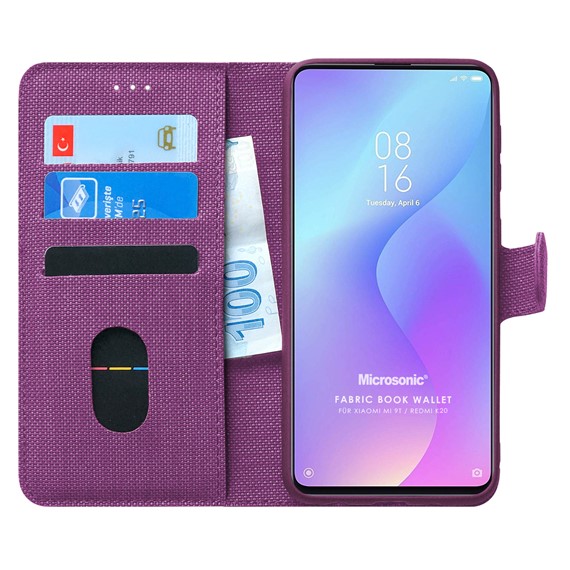 Microsonic Xiaomi Mi 9T Kılıf Fabric Book Wallet Mor 1