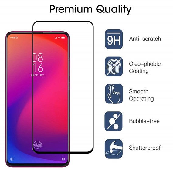 Microsonic Xiaomi Mi 9T Tam Kaplayan Temperli Cam Ekran Koruyucu Siyah 2