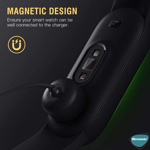 Microsonic Xiaomi Mi Band 6 Manyetik USB Şarj Kablosu Siyah 2