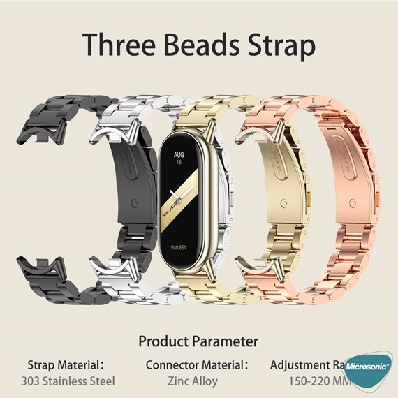 Microsonic Xiaomi Mi Band 8 Metal Stainless Steel Kordon Gold 5
