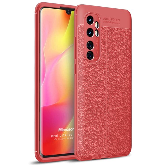 Microsonic Xiaomi Mi Note 10 Lite Kılıf Deri Dokulu Silikon Kırmızı 1