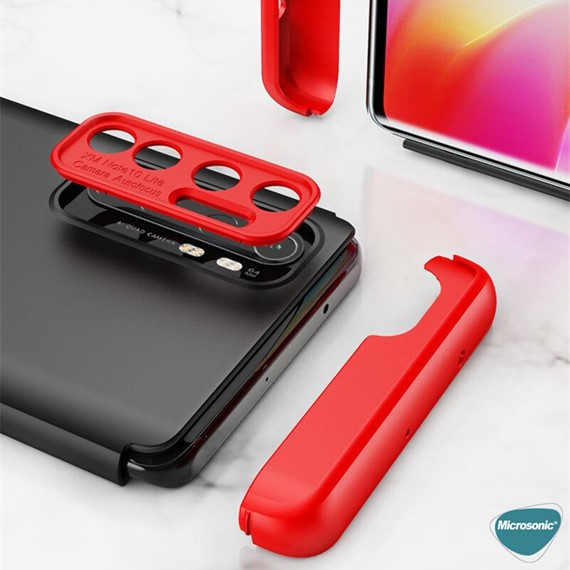 Microsonic Xiaomi Mi Note 10 Lite Kılıf Double Dip 360 Protective Siyah Kırmızı 4