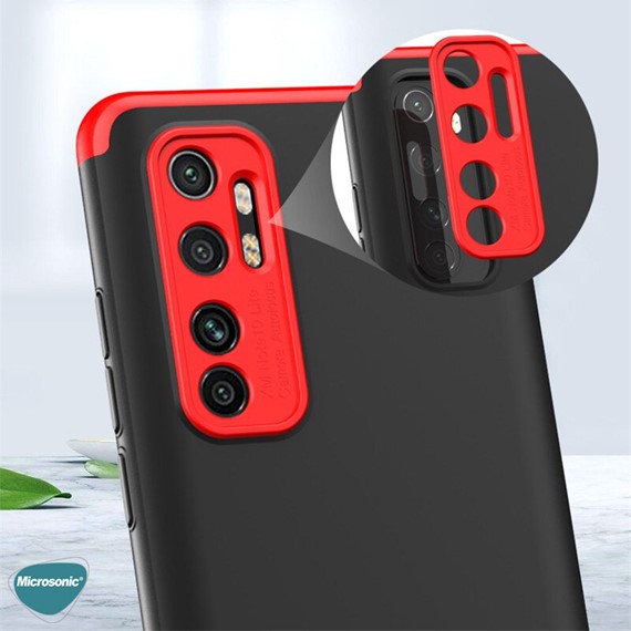 Microsonic Xiaomi Mi Note 10 Lite Kılıf Double Dip 360 Protective Siyah Kırmızı 5