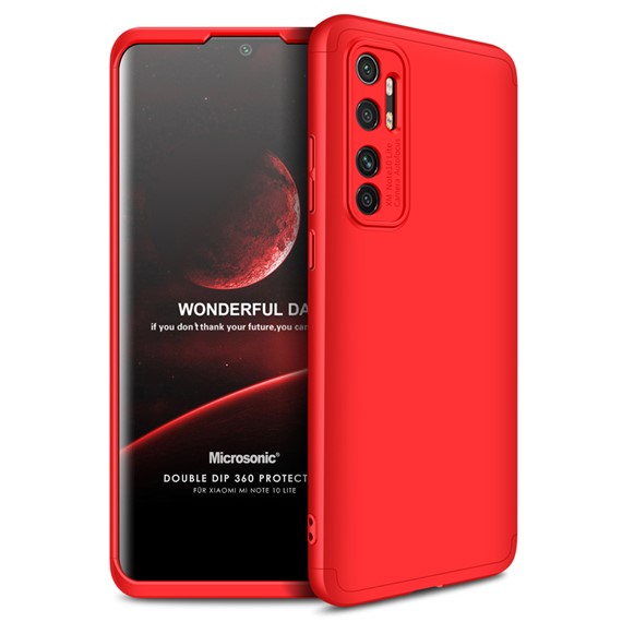 Microsonic Xiaomi Mi Note 10 Lite Kılıf Double Dip 360 Protective Kırmızı 1
