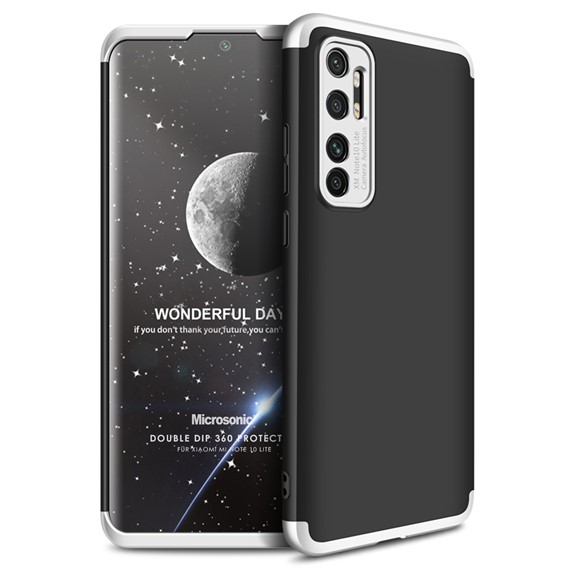 Microsonic Xiaomi Mi Note 10 Lite Kılıf Double Dip 360 Protective Siyah Gri 1