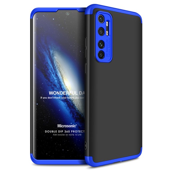 Microsonic Xiaomi Mi Note 10 Lite Kılıf Double Dip 360 Protective Siyah Mavi 1