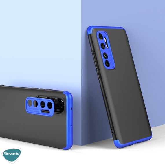 Microsonic Xiaomi Mi Note 10 Lite Kılıf Double Dip 360 Protective Siyah Mavi 3