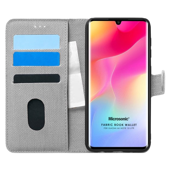 Microsonic Xiaomi Mi Note 10 Lite Kılıf Fabric Book Wallet Gri 1