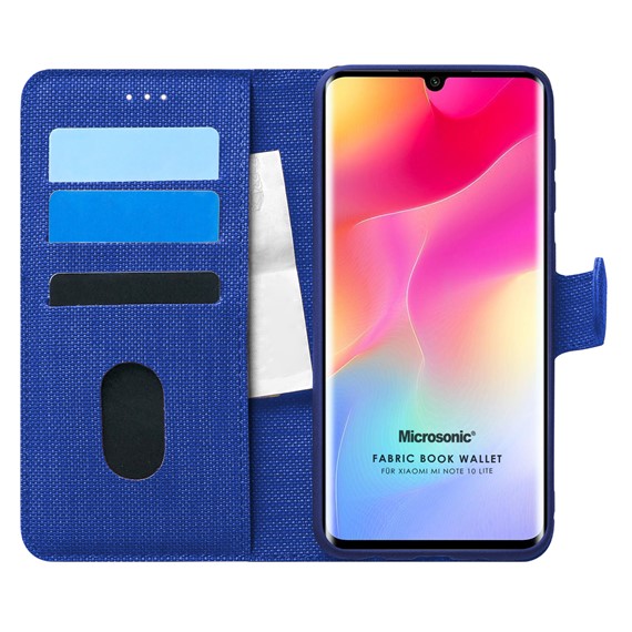 Microsonic Xiaomi Mi Note 10 Lite Kılıf Fabric Book Wallet Lacivert 1