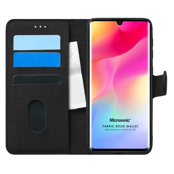 Microsonic Xiaomi Mi Note 10 Lite Kılıf Fabric Book Wallet Siyah 1