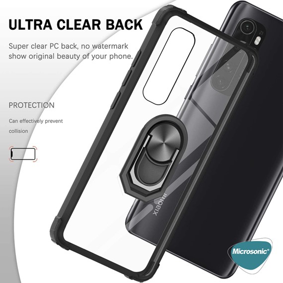 Microsonic Xiaomi Mi Note 10 Lite Kılıf Grande Clear Ring Holder Siyah 5