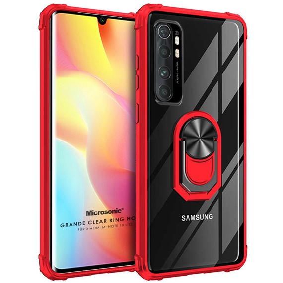 Microsonic Xiaomi Mi Note 10 Lite Kılıf Grande Clear Ring Holder Kırmızı 1