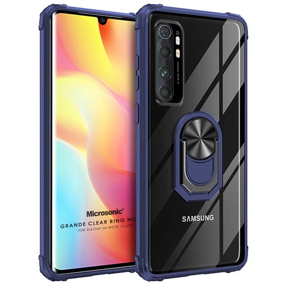 Microsonic Xiaomi Mi Note 10 Lite Kılıf Grande Clear Ring Holder Lacivert 1