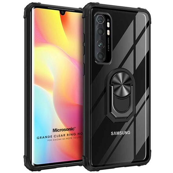 Microsonic Xiaomi Mi Note 10 Lite Kılıf Grande Clear Ring Holder Siyah 1