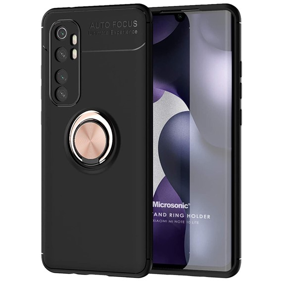 Microsonic Xiaomi Mi Note 10 Lite Kılıf Kickstand Ring Holder Siyah Rose 1