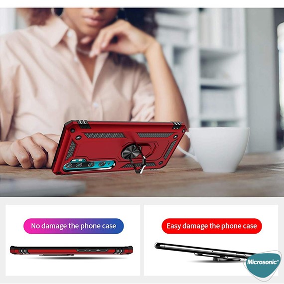 Microsonic Xiaomi Mi Note 10 Lite Kılıf Military Ring Holder Kırmızı 4