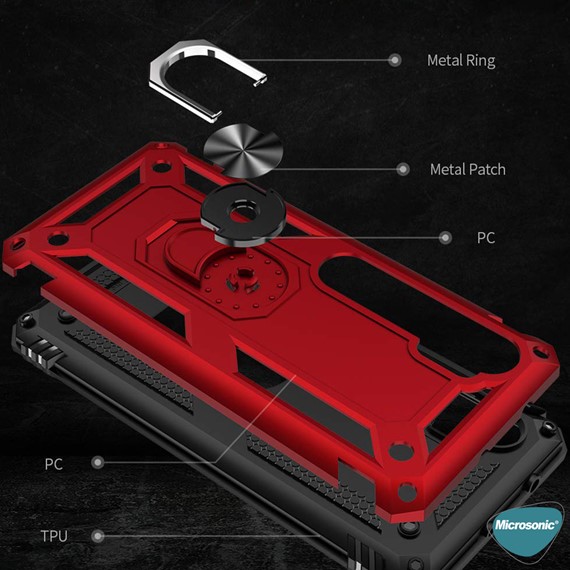 Microsonic Xiaomi Mi Note 10 Lite Kılıf Military Ring Holder Kırmızı 5