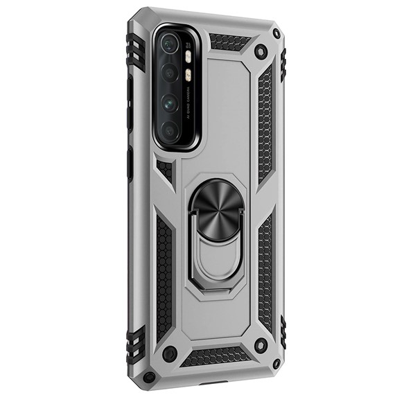 Microsonic Xiaomi Mi Note 10 Lite Kılıf Military Ring Holder Gümüş 2