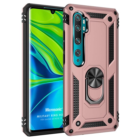 Microsonic Xiaomi Mi Note 10 Kılıf Military Ring Holder Rose Gold 1