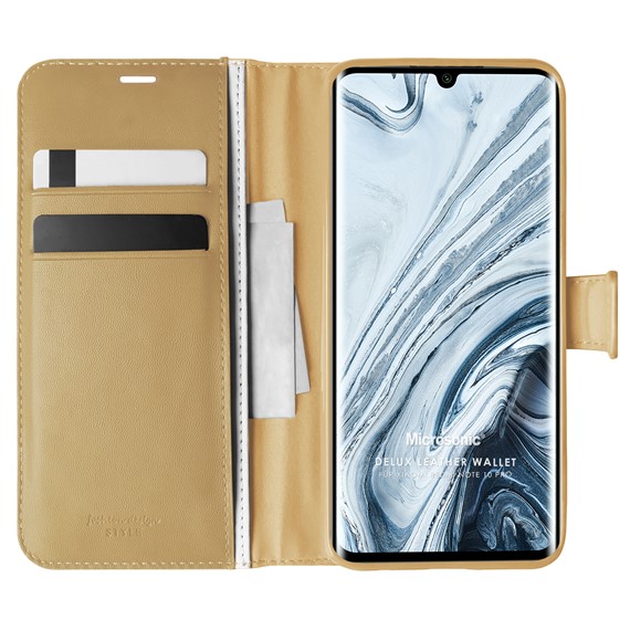 Microsonic Xiaomi Mi Note 10 Pro Kılıf Delux Leather Wallet Gold 1