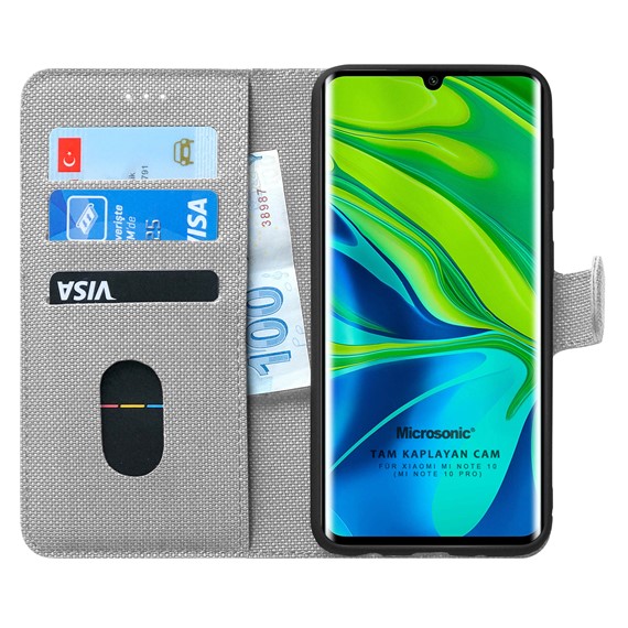 Microsonic Xiaomi Mi Note 10 Pro Kılıf Fabric Book Wallet Gri 1