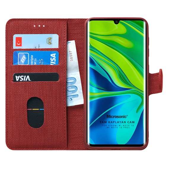 Microsonic Xiaomi Mi Note 10 Pro Kılıf Fabric Book Wallet Kırmızı 1