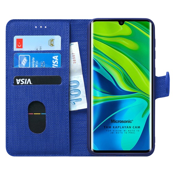 Microsonic Xiaomi Mi Note 10 Pro Kılıf Fabric Book Wallet Lacivert 1
