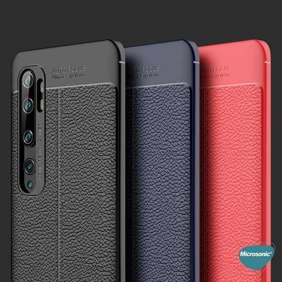 Microsonic Xiaomi Mi Note 10 Pro Kılıf Deri Dokulu Silikon Lacivert 7