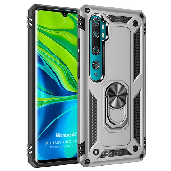 Microsonic Xiaomi Mi Note 10 Pro Kılıf Military Ring Holder Gümüş 1