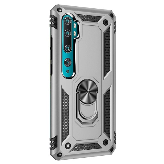 Microsonic Xiaomi Mi Note 10 Pro Kılıf Military Ring Holder Gümüş 2