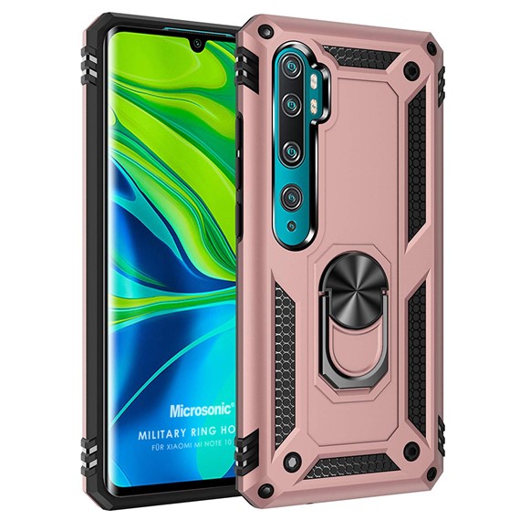 Microsonic Xiaomi Mi Note 10 Pro Kılıf Military Ring Holder Rose Gold 1