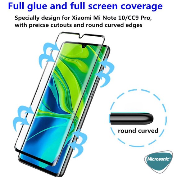 Microsonic Xiaomi Mi Note 10 Pro Tam Kaplayan Temperli Cam Ekran Koruyucu Siyah 3