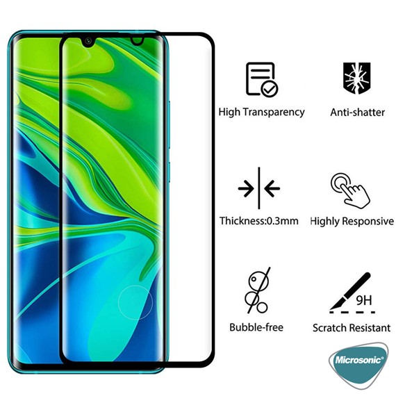 Microsonic Xiaomi Mi Note 10 Pro Tam Kaplayan Temperli Cam Ekran Koruyucu Siyah 5
