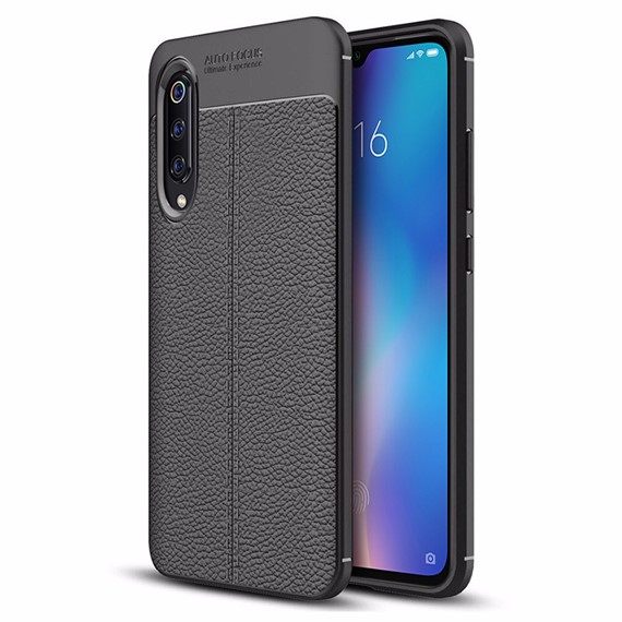 Microsonic Xiaomi Mi 9 Kılıf Deri Dokulu Silikon Siyah 1