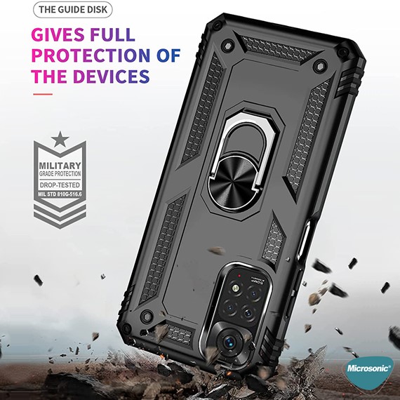 Microsonic Xiaomi Note 11 Pro 5G Kılıf Military Ring Holder Kırmızı 4