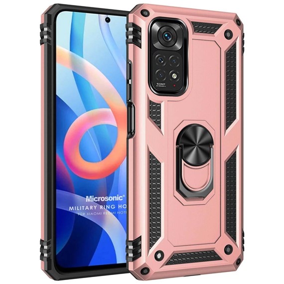 Microsonic Xiaomi Note 11 Pro 5G Kılıf Military Ring Holder Rose Gold 1