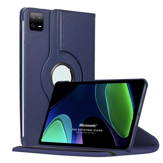 Microsonic Xiaomi Pad 6 Kılıf 360 Rotating Stand Deri Lacivert 1