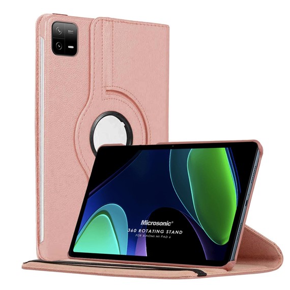 Microsonic Xiaomi Pad 6 Kılıf 360 Rotating Stand Deri Rose Gold 1