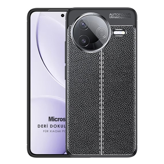 Microsonic Xiaomi Poco F7 Pro Kılıf Deri Dokulu Silikon Siyah 1