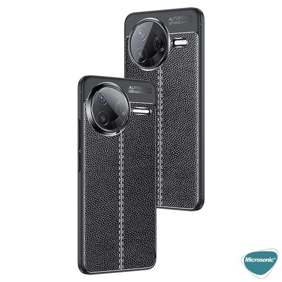 Microsonic Xiaomi Poco F7 Pro Kılıf Deri Dokulu Silikon Siyah 2