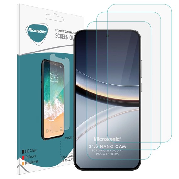 Microsonic Xiaomi Poco F7 Ultra Screen Protector Nano Glass Cam Ekran Koruyucu 3 lü Paket 2