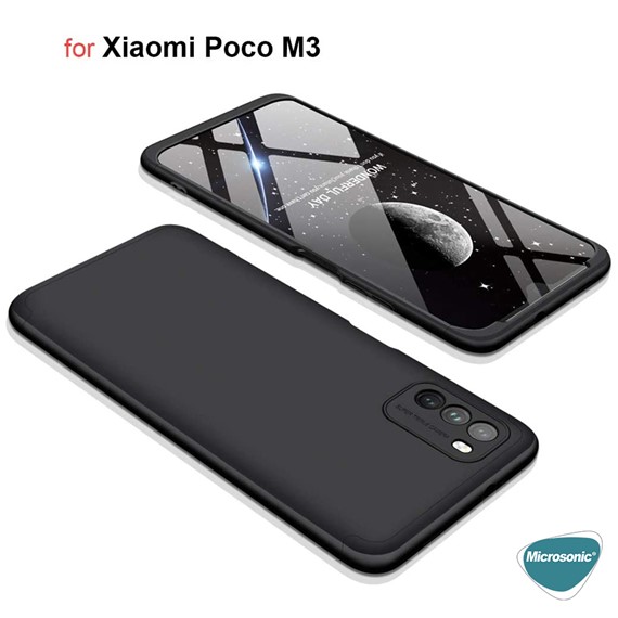 Microsonic Xiaomi Poco M3 Kılıf Double Dip 360 Protective Siyah Mavi 5