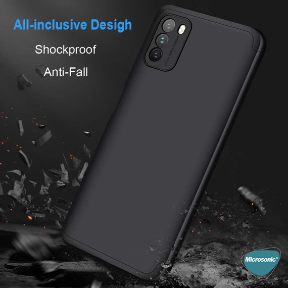 Microsonic Xiaomi Poco M3 Kılıf Double Dip 360 Protective Siyah 7