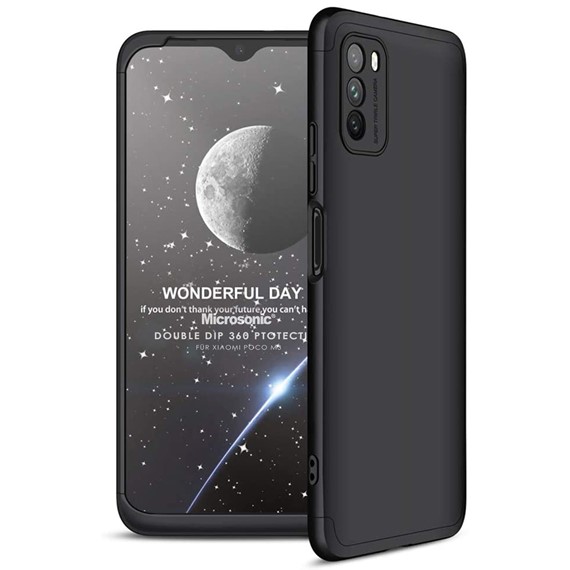 Microsonic Xiaomi Poco M3 Kılıf Double Dip 360 Protective Siyah 1