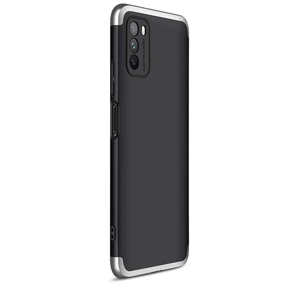 Microsonic Xiaomi Poco M3 Kılıf Double Dip 360 Protective Siyah Gri 2