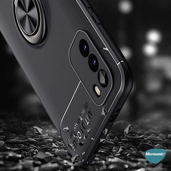 Microsonic Xiaomi Poco M3 Kılıf Kickstand Ring Holder Siyah 5