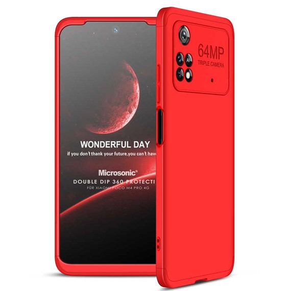 Microsonic Xiaomi Poco M4 Pro 4G Kılıf Double Dip 360 Protective Kırmızı 1