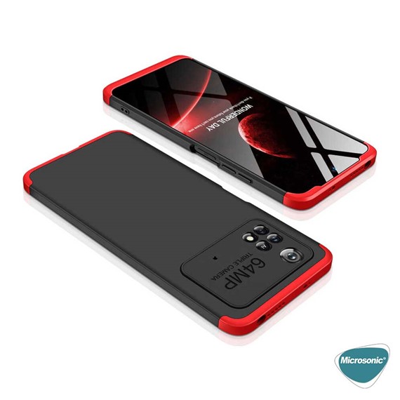 Microsonic Xiaomi Poco M4 Pro 4G Kılıf Double Dip 360 Protective Siyah Kırmızı 5