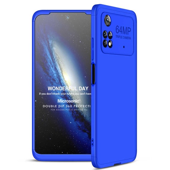 Microsonic Xiaomi Poco M4 Pro 4G Kılıf Double Dip 360 Protective Mavi 1